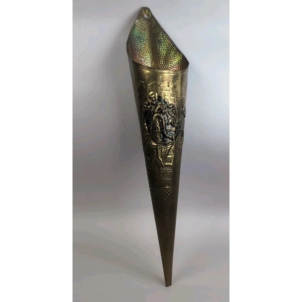Brass Repousse Wall Vase Match Holder/Fireplace Mount 11